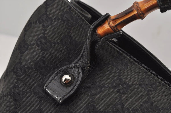 Authentic GUCCI Bamboo Vintage Hand Bag GG Canvas Leather 112526 Black 7913J