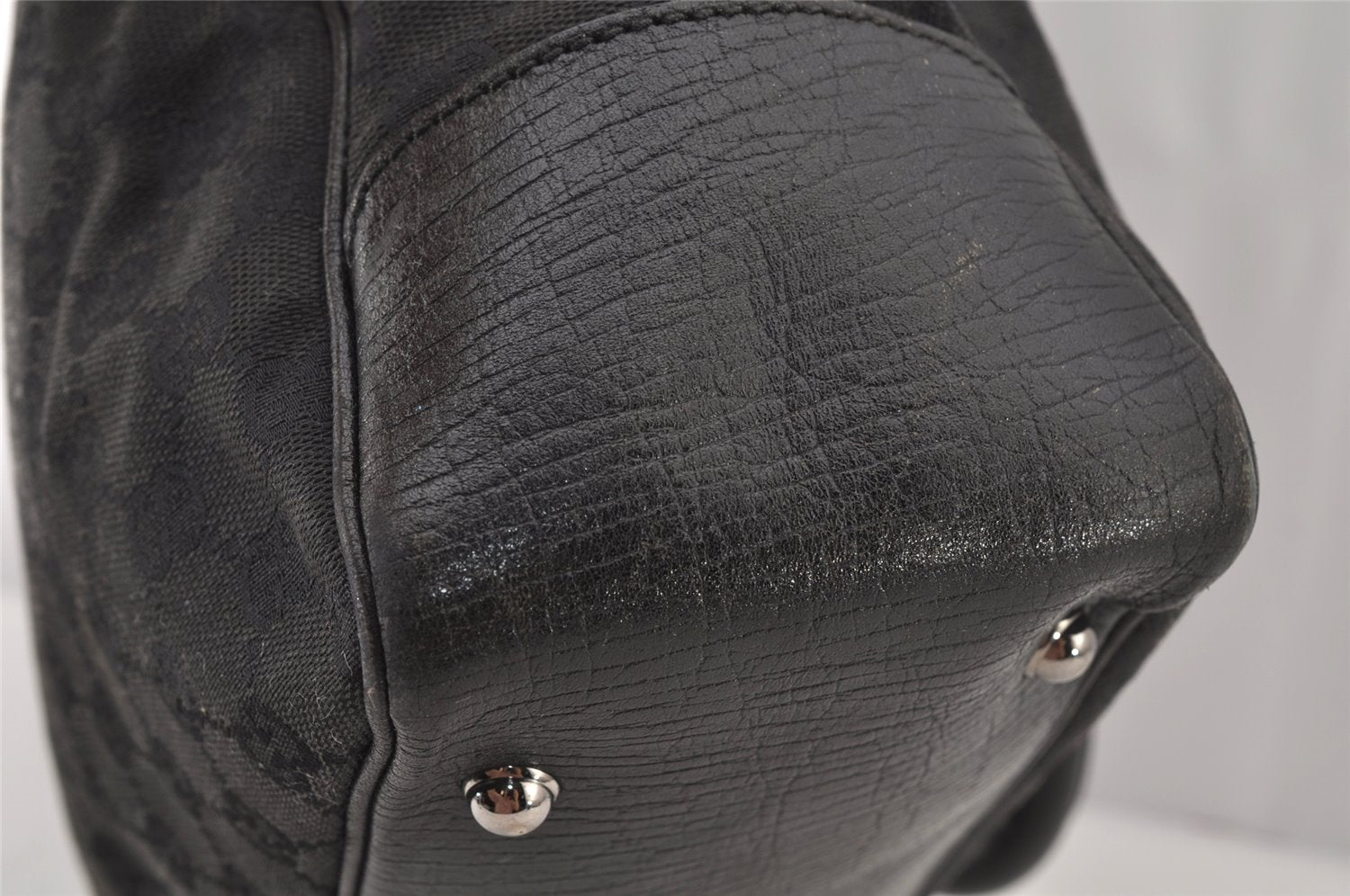 Authentic GUCCI Bamboo Vintage Hand Bag GG Canvas Leather 112526 Black 7913J