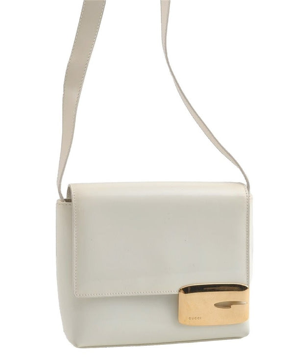 Authentic GUCCI Vintage Shoulder Bag Purse Enamel White Junk 7914J
