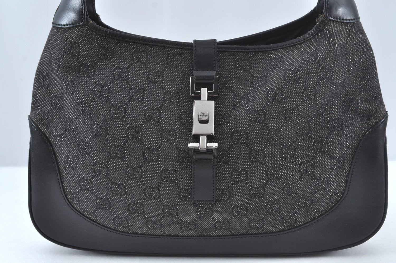 Authentic GUCCI Jackie Shoulder Bag GG Canvas Leather 00963 Black Junk 7917J