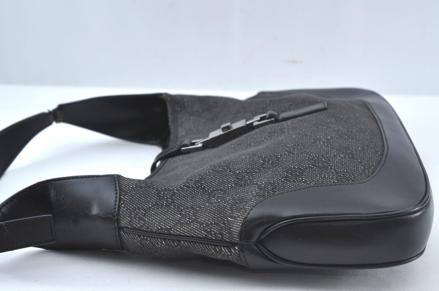 Authentic GUCCI Jackie Shoulder Bag GG Canvas Leather 00963 Black Junk 7917J