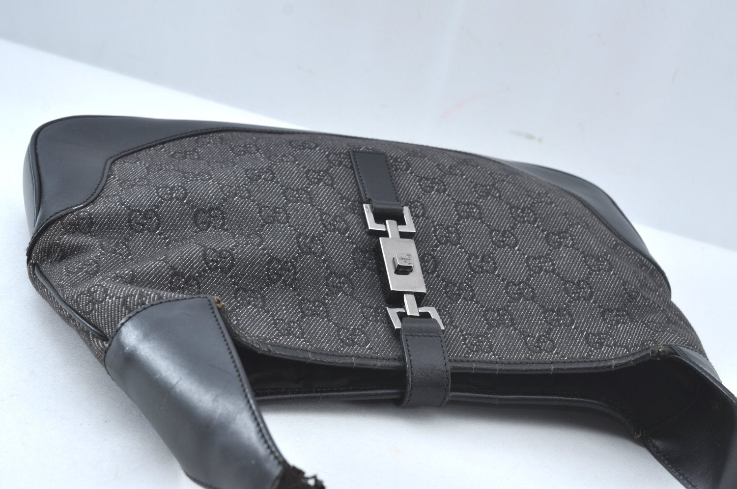 Authentic GUCCI Jackie Shoulder Bag GG Canvas Leather 00963 Black Junk 7917J