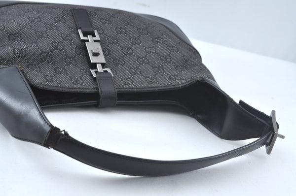 Authentic GUCCI Jackie Shoulder Bag GG Canvas Leather 00963 Black Junk 7917J