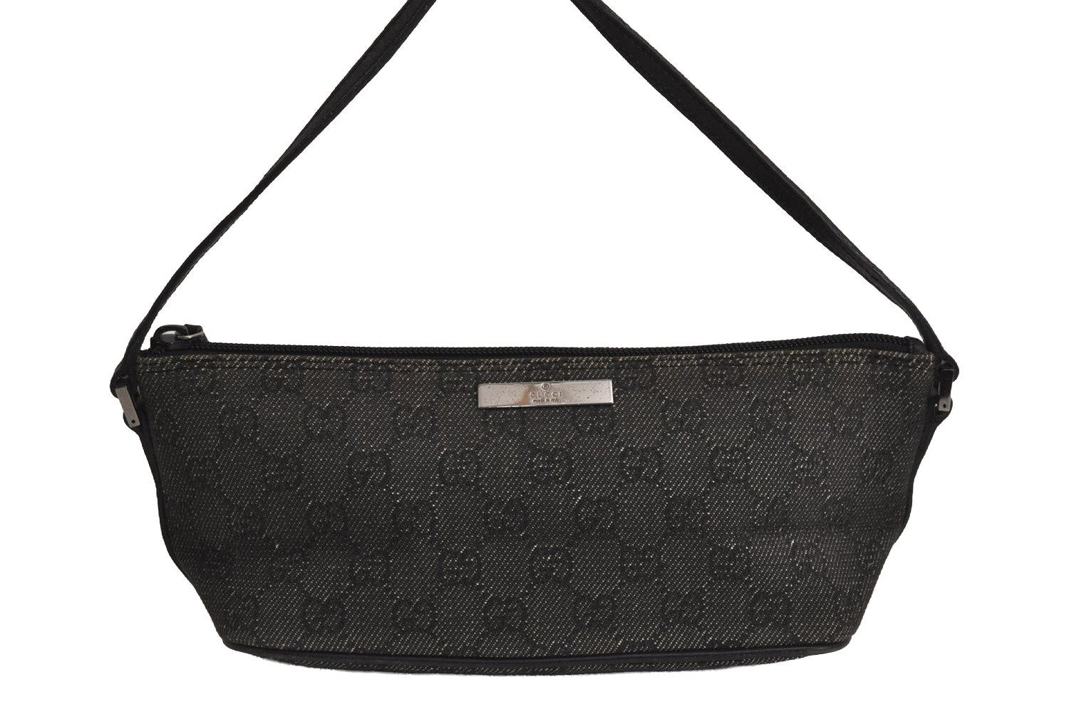 Authentic GUCCI Vintage Hand Bag Pouch Purse GG Canvas Leather 07198 Black 7918J