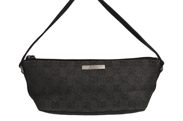 Authentic GUCCI Vintage Hand Bag Pouch Purse GG Canvas Leather 07198 Black 7918J