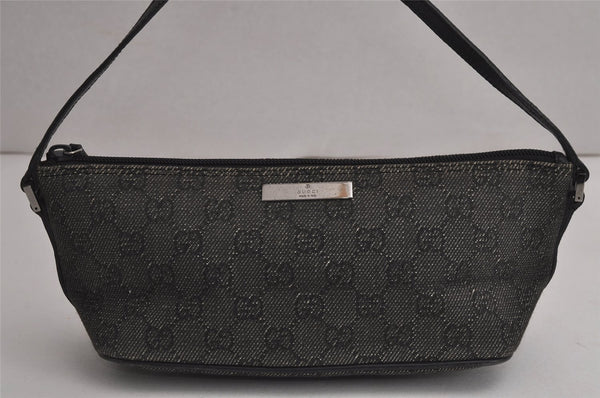 Authentic GUCCI Vintage Hand Bag Pouch Purse GG Canvas Leather 07198 Black 7918J