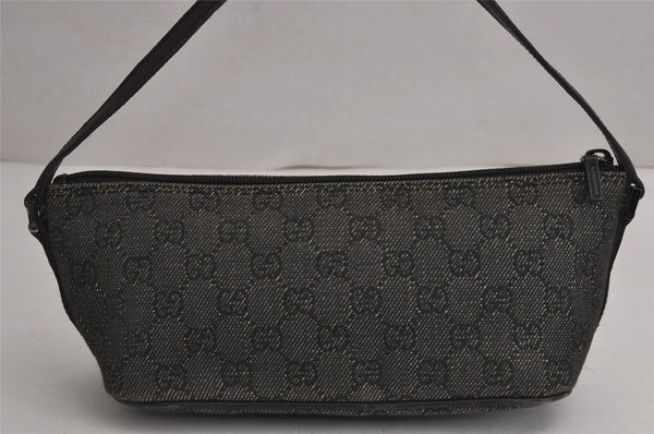 Authentic GUCCI Vintage Hand Bag Pouch Purse GG Canvas Leather 07198 Black 7918J
