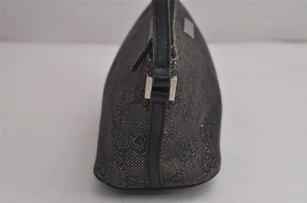 Authentic GUCCI Vintage Hand Bag Pouch Purse GG Canvas Leather 07198 Black 7918J