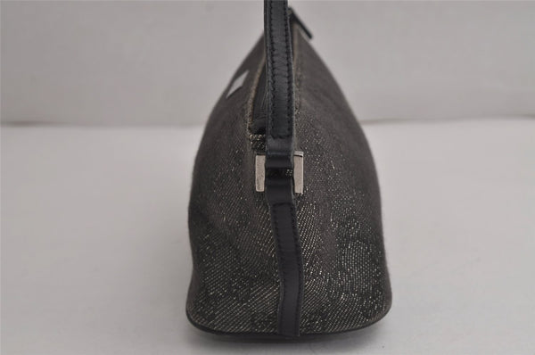 Authentic GUCCI Vintage Hand Bag Pouch Purse GG Canvas Leather 07198 Black 7918J