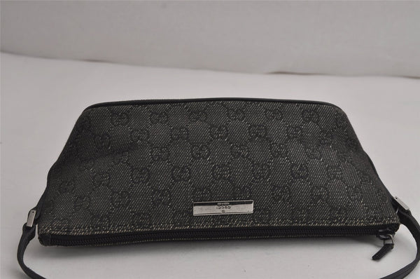 Authentic GUCCI Vintage Hand Bag Pouch Purse GG Canvas Leather 07198 Black 7918J