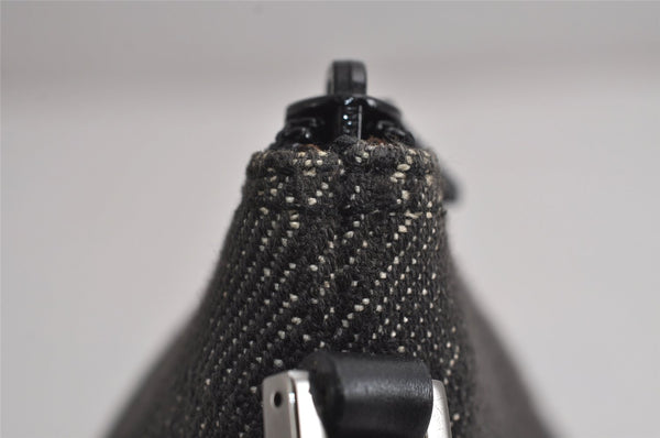 Authentic GUCCI Vintage Hand Bag Pouch Purse GG Canvas Leather 07198 Black 7918J