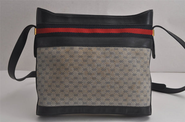 Authentic GUCCI Sherry Line Micro GG Shoulder Cross Bag PVC Leather Navy 7919J