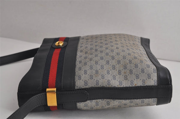 Authentic GUCCI Sherry Line Micro GG Shoulder Cross Bag PVC Leather Navy 7919J