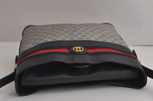 Authentic GUCCI Sherry Line Micro GG Shoulder Cross Bag PVC Leather Navy 7919J