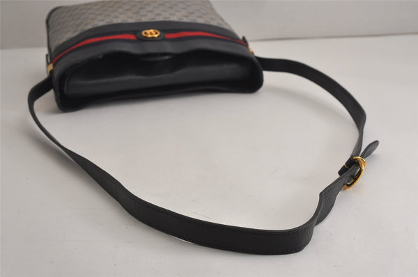 Authentic GUCCI Sherry Line Micro GG Shoulder Cross Bag PVC Leather Navy 7919J