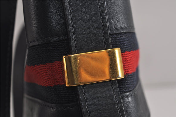 Authentic GUCCI Sherry Line Micro GG Shoulder Cross Bag PVC Leather Navy 7919J