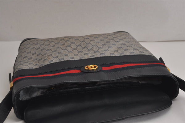 Authentic GUCCI Sherry Line Micro GG Shoulder Cross Bag PVC Leather Navy 7919J