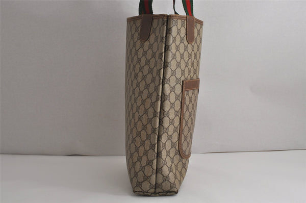 Authentic GUCCI Web Sherry Line Shoulder Tote Bag GG PVC Leather Brown 7920J