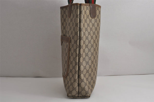 Authentic GUCCI Web Sherry Line Shoulder Tote Bag GG PVC Leather Brown 7920J
