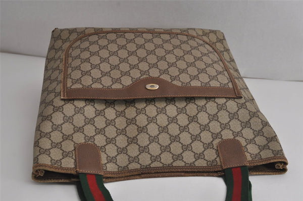 Authentic GUCCI Web Sherry Line Shoulder Tote Bag GG PVC Leather Brown 7920J