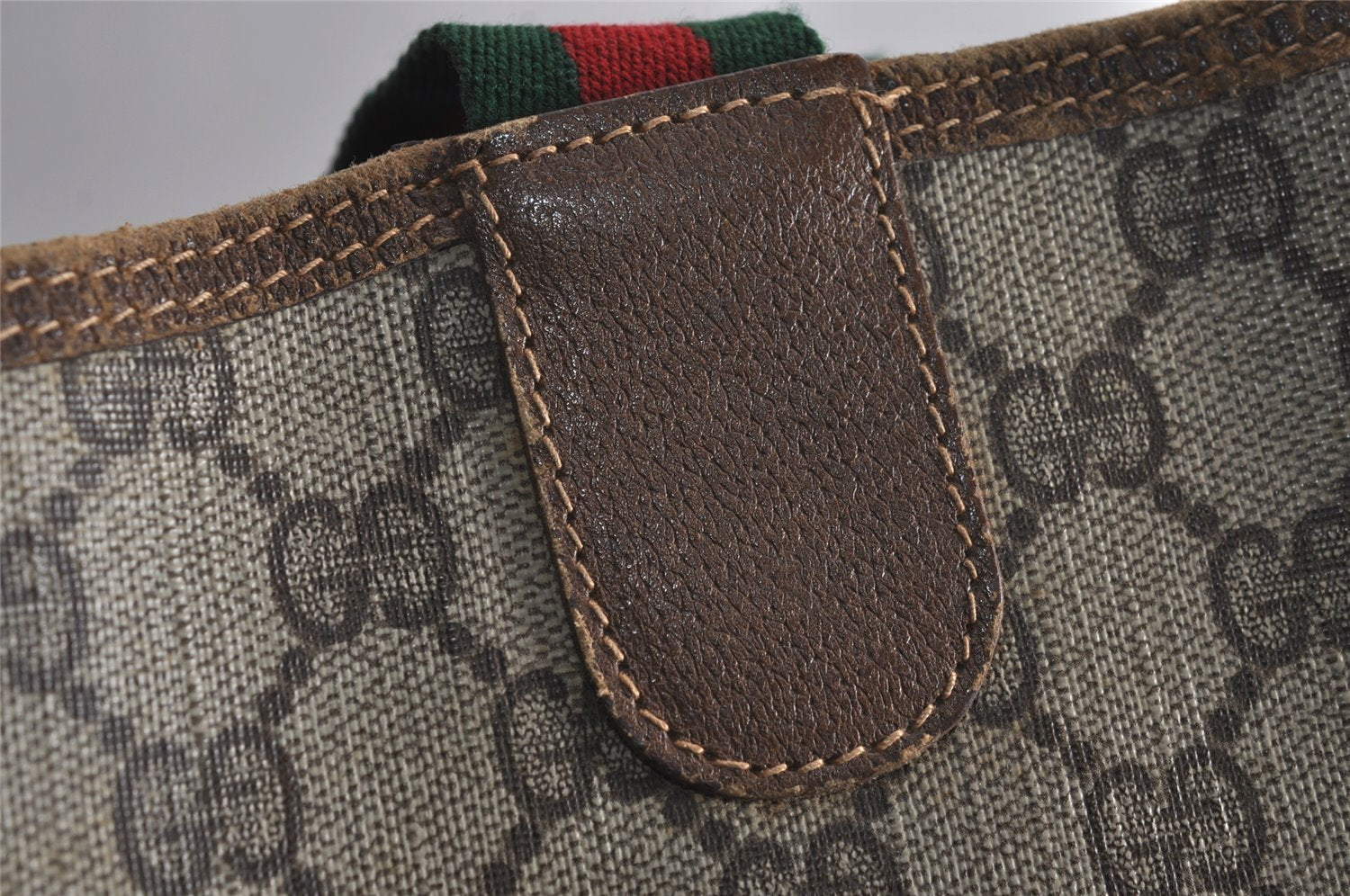 Authentic GUCCI Web Sherry Line Shoulder Tote Bag GG PVC Leather Brown 7920J