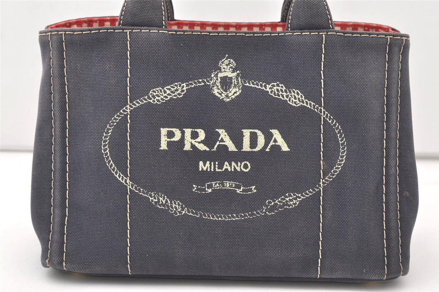 Authentic PRADA CANAPA SS Denim 2Way Shoulder Hand Bag 1BG439 Navy Blue 7921J