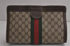 Authentic GUCCI Web Sherry Line Clutch Hand Bag Purse GG PVC Leather Brown 7922J