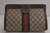 Authentic GUCCI Web Sherry Line Clutch Hand Bag Purse GG PVC Leather Brown 7922J