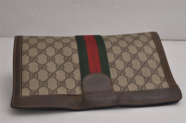 Authentic GUCCI Web Sherry Line Clutch Hand Bag Purse GG PVC Leather Brown 7922J