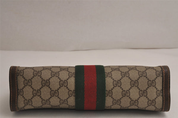Authentic GUCCI Web Sherry Line Clutch Hand Bag Purse GG PVC Leather Brown 7922J