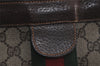 Authentic GUCCI Web Sherry Line Clutch Hand Bag Purse GG PVC Leather Brown 7922J