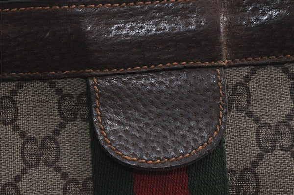 Authentic GUCCI Web Sherry Line Clutch Hand Bag Purse GG PVC Leather Brown 7922J