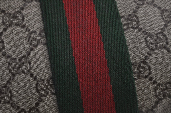Authentic GUCCI Web Sherry Line Clutch Hand Bag Purse GG PVC Leather Brown 7922J