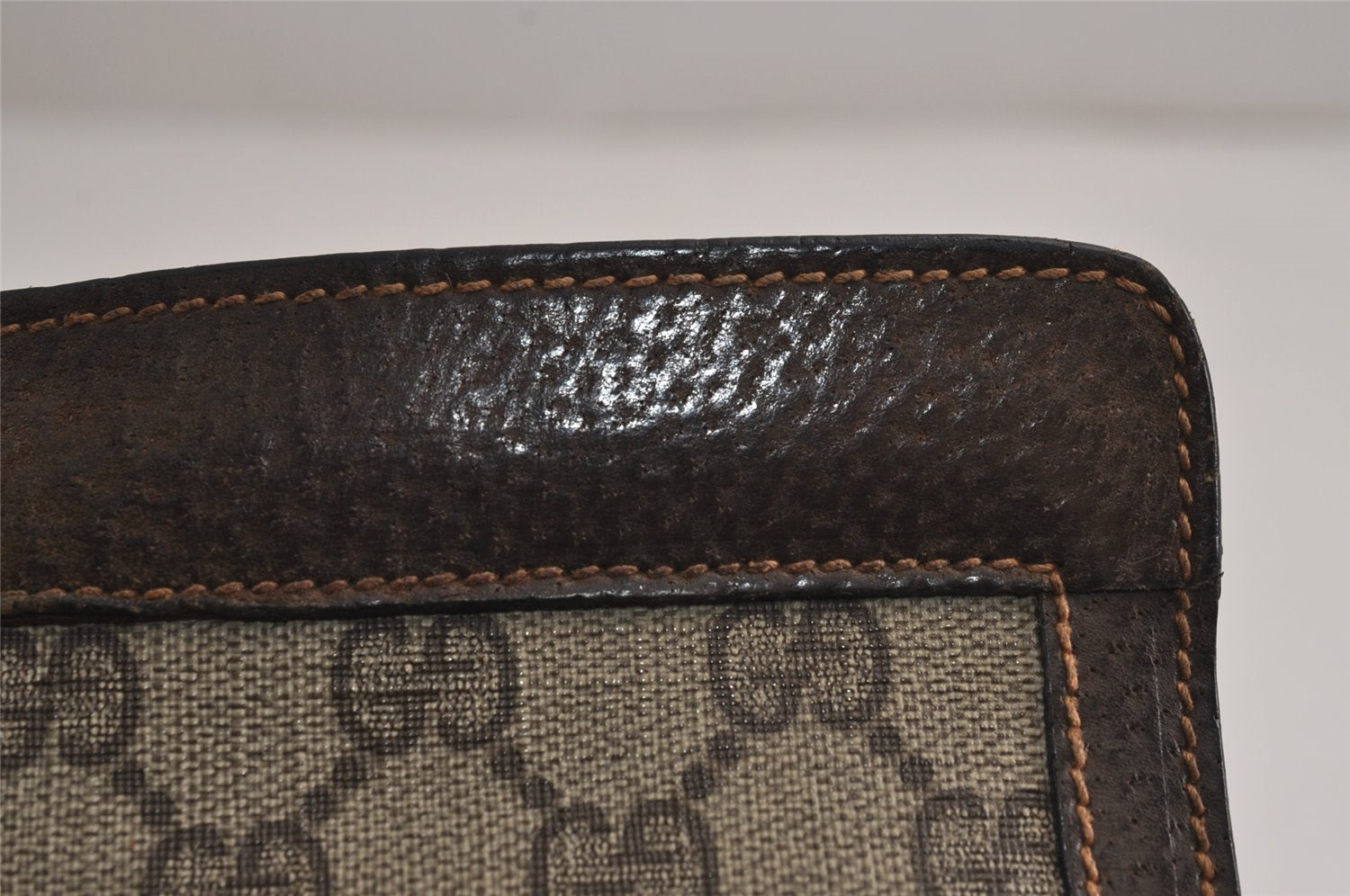 Authentic GUCCI Web Sherry Line Clutch Hand Bag Purse GG PVC Leather Brown 7922J