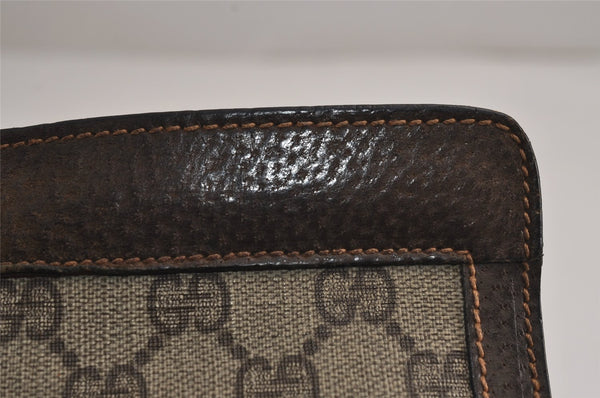 Authentic GUCCI Web Sherry Line Clutch Hand Bag Purse GG PVC Leather Brown 7922J
