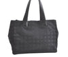 Authentic CHANEL New Travel Line Shoulder Tote Bag Nylon Leather Black 7923J