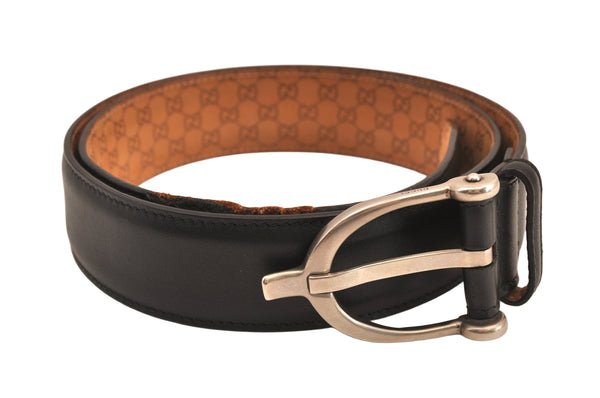 Authentic GUCCI Vintage Belt Leather 31.5-35.8" Black 7926M