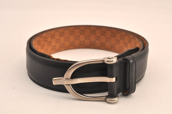 Authentic GUCCI Vintage Belt Leather 31.5-35.8" Black 7926M