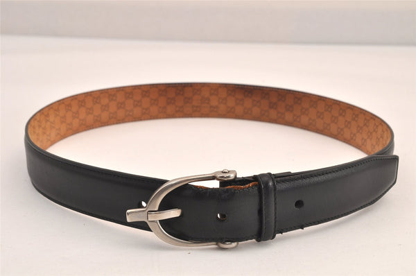Authentic GUCCI Vintage Belt Leather 31.5-35.8" Black 7926M