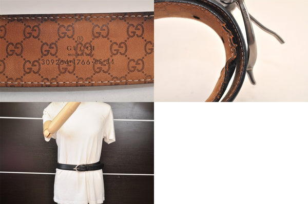 Authentic GUCCI Vintage Belt Leather 31.5-35.8" Black 7926M