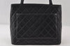 Authentic CHANEL Calf Skin Medallion CC Logo Shoulder Tote Bag Black 7927I