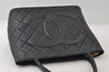 Authentic CHANEL Calf Skin Medallion CC Logo Shoulder Tote Bag Black 7927I