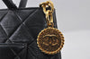 Authentic CHANEL Calf Skin Medallion CC Logo Shoulder Tote Bag Black 7927I