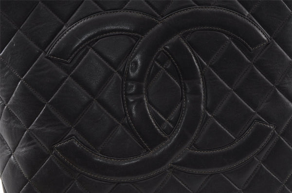 Authentic CHANEL Calf Skin Medallion CC Logo Shoulder Tote Bag Black 7927I