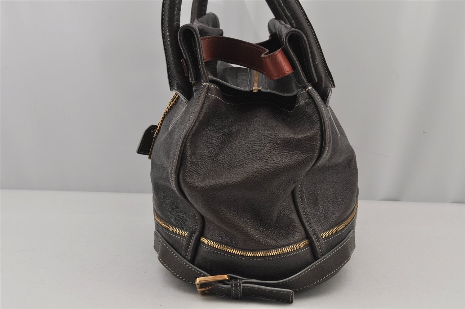 Authentic Chloe Vintage Shoulder Hand Bag Leather Brown 7927J