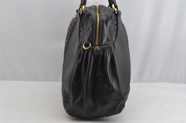 Authentic MIU MIU Punching Leather 2Way Shoulder Hand Tote Bag Black 7932I