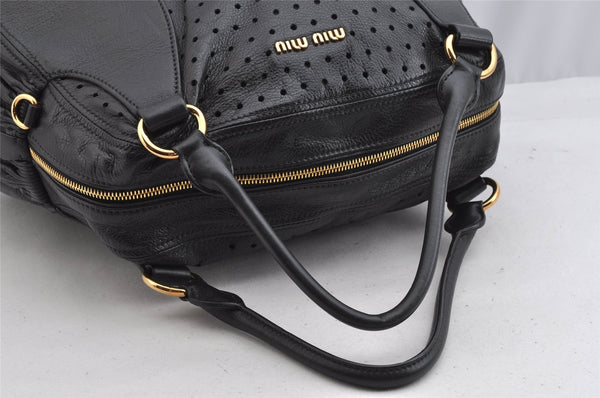 Authentic MIU MIU Punching Leather 2Way Shoulder Hand Tote Bag Black 7932I