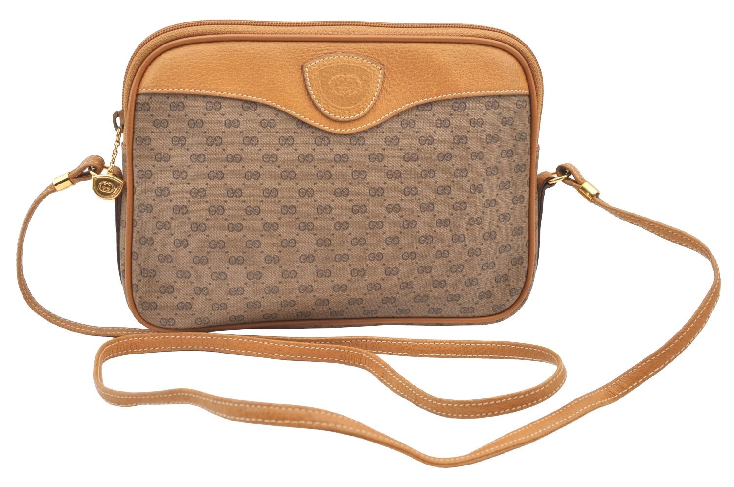 Authentic GUCCI Micro GG PVC Leather Shoulder Cross Body Bag Purse Brown 7937G