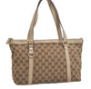 Authentic GUCCI Abbey Shoulder Tote Bag GG Canvas Leather 141470 Brown 7942I