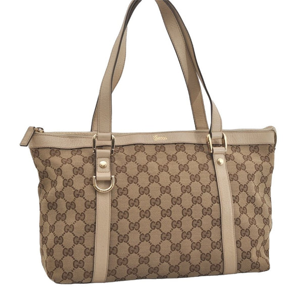 Authentic GUCCI Abbey Shoulder Tote Bag GG Canvas Leather 141470 Brown 7942I